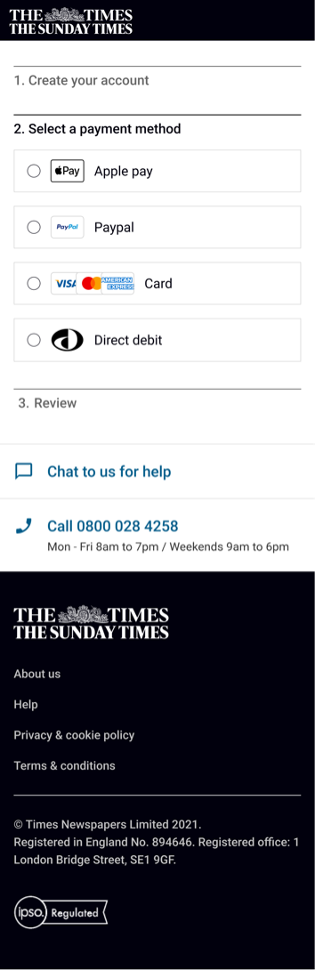 Single-page checkout, payment step expanded